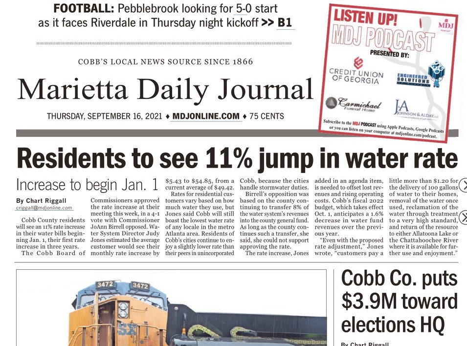 mdj front page on water price increase